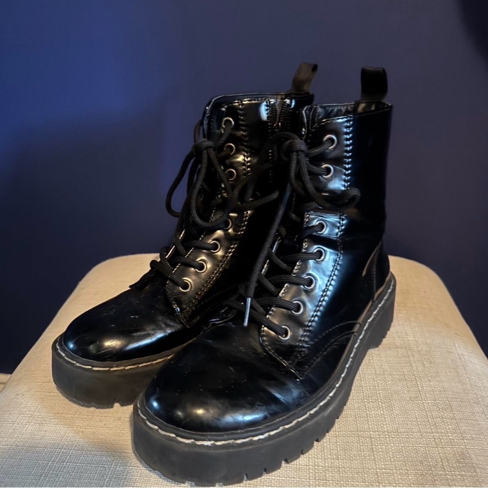 Forever 21 Shiny Black Combat Boots